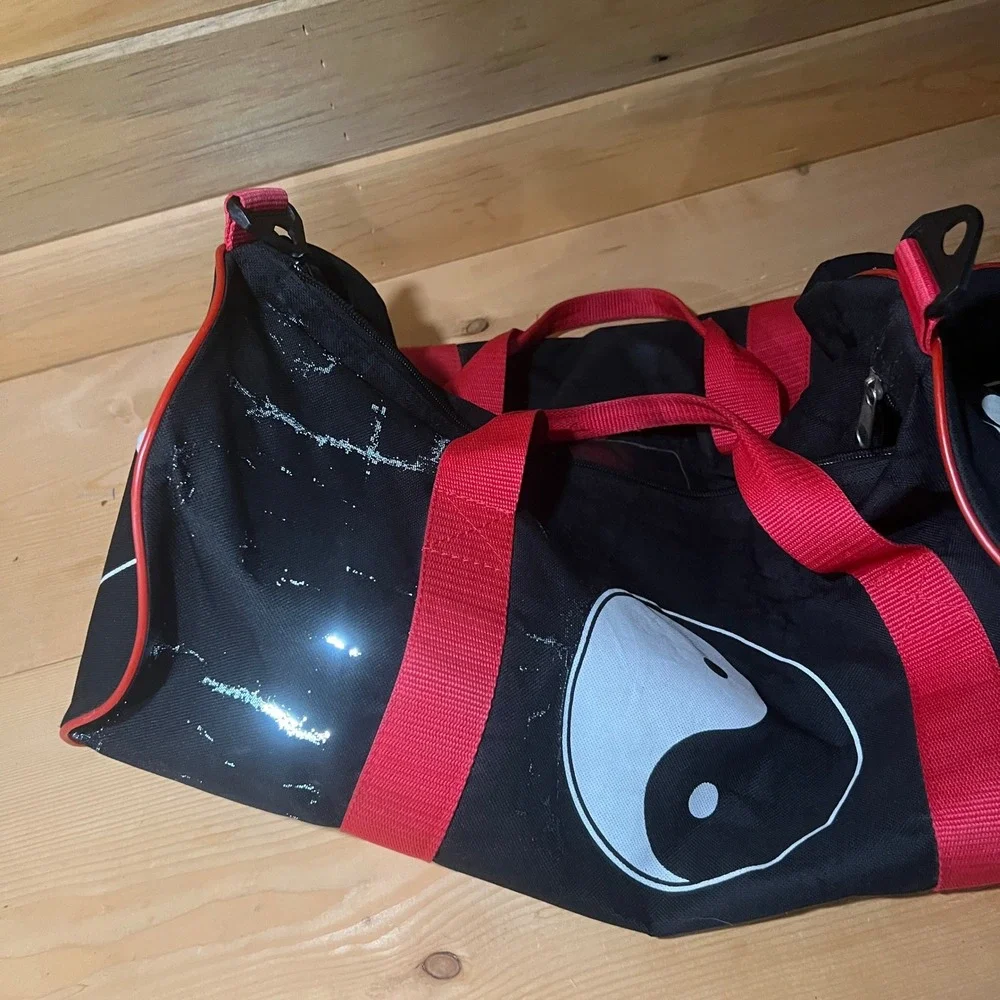 VTG 90s Yin Yang‎ Duffel Bag Black Red Grunge Gym Carry-On Graphic Canvas Travel
